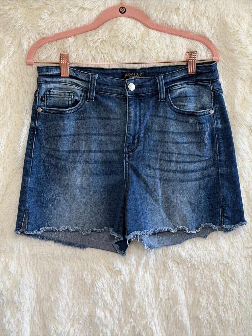 Judy Blue Womens Distressed High Rise Denim Shorts Size L Blue Stretch Summer
